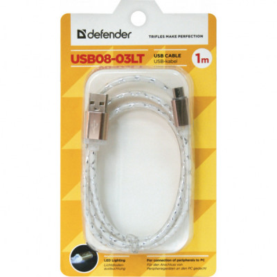 Дата кабель USB08-03LT USB - Micro USB, GrayLED backlight, 1m Defender (87554)