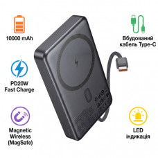 Батарея універсальна HOCO 10000 mAh Origen Dual PD/20W Magnetic with cable Type-C Metal Gray (Q44 / 714983)