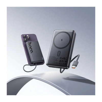 Батарея універсальна HOCO 10000 mAh Origen Dual PD/20W Magnetic with cable Type-C Metal Gray (Q44 / 714983)