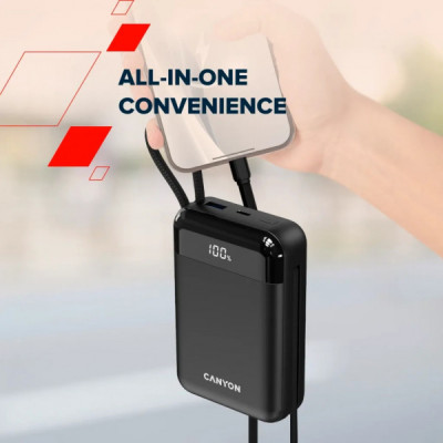 Батарея універсальна Canyon 20000mAh OnPower 204 PD/20W Built-in Lightning Cable (CNS-CPB204B) Батарея універсальна Canyon 20000mAh OnPower 204 PD/20W Built-in Lightning Cable (CNS-CPB204B)