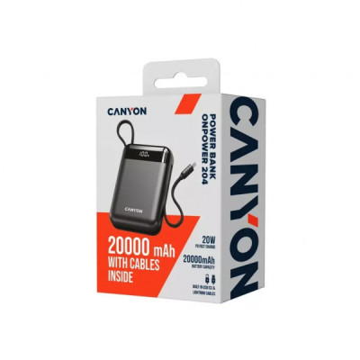 Батарея універсальна Canyon 20000mAh OnPower 204 PD/20W Built-in Lightning Cable (CNS-CPB204B) Батарея універсальна Canyon 20000mAh OnPower 204 PD/20W Built-in Lightning Cable (CNS-CPB204B)