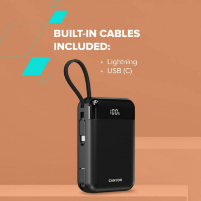 Батарея універсальна Canyon 20000mAh OnPower 204 PD/20W Built-in Lightning Cable (CNS-CPB204B) Батарея універсальна Canyon 20000mAh OnPower 204 PD/20W Built-in Lightning Cable (CNS-CPB204B)