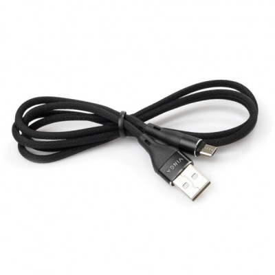 Дата кабель USB 2.0 AM to Micro 5P 1.0m cylindric nylon back Vinga (VCPDCMCANB1BK)