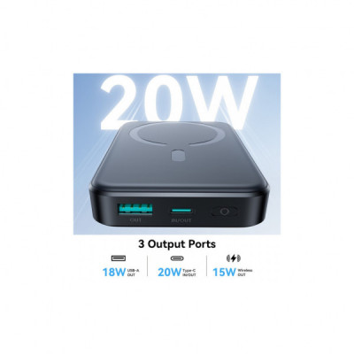 Батарея універсальна JOYROOM Magnetic Wireless 10000mAh 20W PD, QC, USB-C In/Out Black (JR-W020 / 6941237118455)