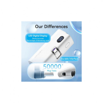 Батарея універсальна VENTION 4800mAh 22,5W PD, USB-C In/Out, LED display, with built-in USB-C cable Blue (FHQL0)