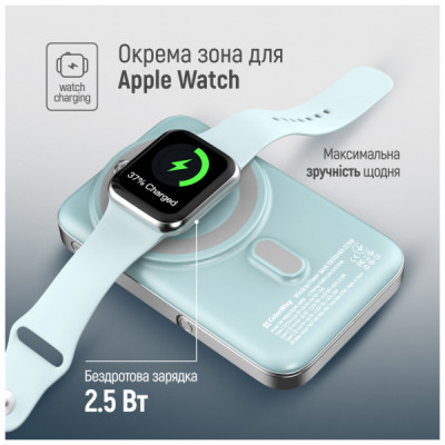 Батарея універсальна ColorWay 10 000 mAh PD/22.5W, 15W MagSafe & Watch Wireless Aquamarine (CW-PB100LPA2MT-WPDD)