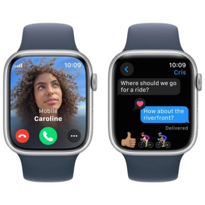 Смарт-годинник Apple Watch Series 9 GPS 45mm Silver Aluminium Case with Storm Blue Sport Band - S/M (MR9D3QP/A)