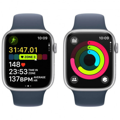 Смарт-годинник Apple Watch Series 9 GPS 45mm Silver Aluminium Case with Storm Blue Sport Band - S/M (MR9D3QP/A)