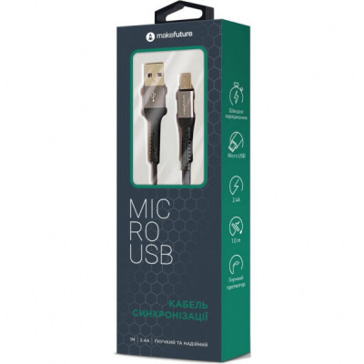 Дата кабель USB 2.0 AM to Micro 5P 1.2m Denim Grey MakeFuture (MCB-MD2GR)