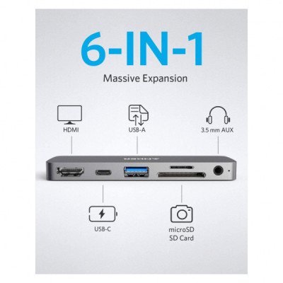 Концентратор Anker PowerExpand Direct 6-in-1 USB-C PD Media Hub (Gray) (A83620A1)