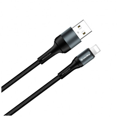 Дата кабель USB 2.0 AM to Lightning 1.0m nylon black ColorWay (CW-CBUL045-BK)
