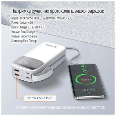 Батарея універсальна ColorWay 30 000 mAh Powerful (USB QC3.0 + USB-C Power Delivery 22.5W) (CW-PB300LPA4WT-PDD)