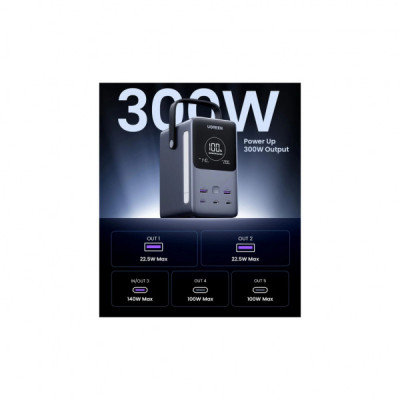 Батарея універсальна Ugreen 48000mAh 300W PD/3.1, зарядка 140W, Led лампа (25286)