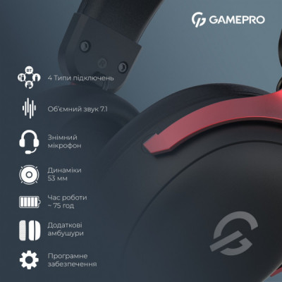 Навушники GamePro Asgard Freya Pro Wireless Black/Red (HSW201BR)