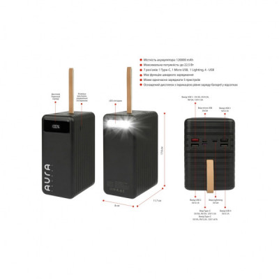 Батарея універсальна AURA NRG-P120 120000mAh 22.5W Black (PBANRG-P120B) Батарея універсальна AURA NRG-P120 120000mAh 22.5W Black (PBANRG-P120B)