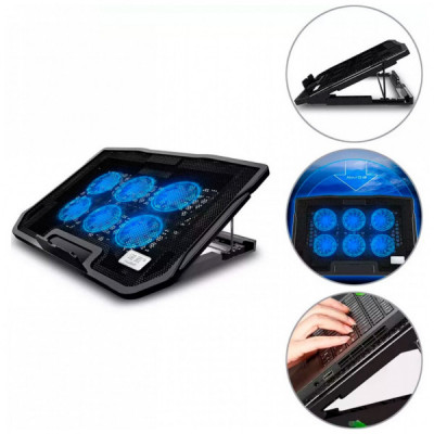 Підставка до ноутбука IceCoorel 10-17", 6*70mm 1800 RPM, 2*USB, + LCD, 365*297*30mm, Black (K8)