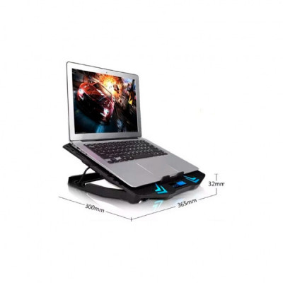 Підставка до ноутбука IceCoorel 10-17", 6*70mm 1800 RPM, 2*USB, + LCD, 365*297*30mm, Black (K8)