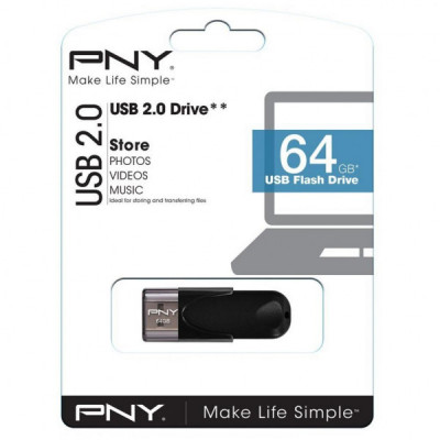 USB флеш накопичувач PNY flash 64GB Attache4 Black USB 2.0 (FD64GATT4-EF)