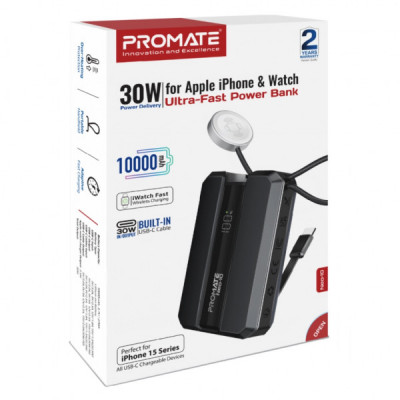 Батарея універсальна Promate 10000mAh PD/30W, iWatch charging (neo-10.black)