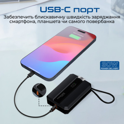 Батарея універсальна Promate 10000mAh PD/30W, iWatch charging (neo-10.black)