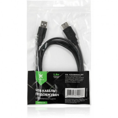 Дата кабель USB 2.0 AM/AF 3.0m Vinga (VCPUSBAMAF3BK)