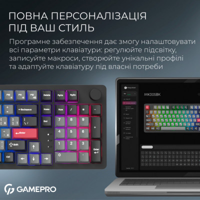 Клавіатура GamePro Asgard Drakkar Keychron Super Red Switch Wireless/Bluetooth/USB UA Black (MK305BK)