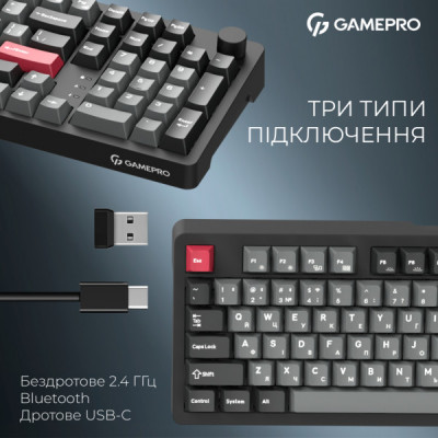 Клавіатура GamePro Asgard Drakkar Keychron Super Red Switch Wireless/Bluetooth/USB UA Black (MK305BK)