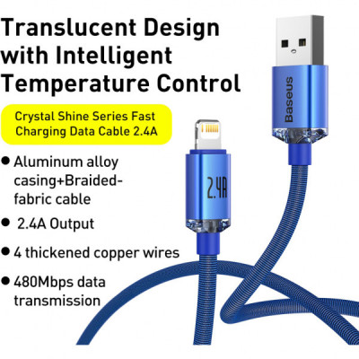 Дата кабель USB 2.0 AM to Lightning 2.0m 2.4A Blue Baseus (948089)