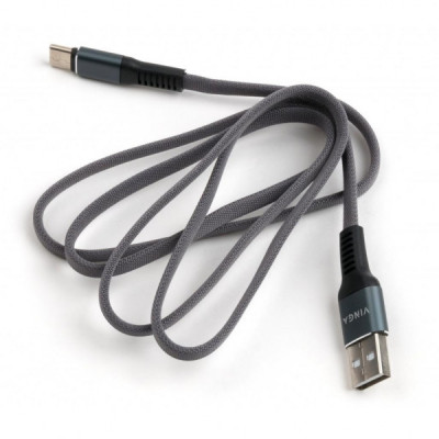 Дата кабель USB 2.0 AM to Type-C 1m flat nylon gray Vinga (VCPDCTCFNB1GR)