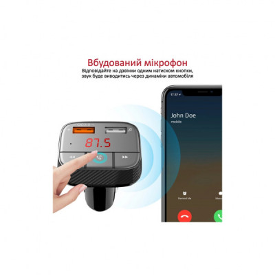 FM модулятор Promate SmarTune 2+ BLUETOOTH 5.0 USB QC 3.0 AUX/SD/USB BLACK (smartune-2+.black)