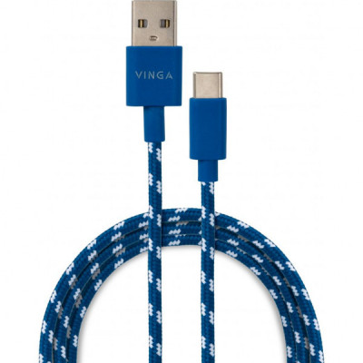 Дата кабель USB 2.0 AM to Type-C 2color nylon 1m blue Vinga (VCPDCTCNB31B)