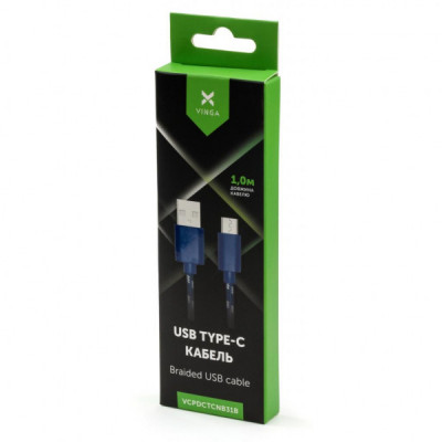 Дата кабель USB 2.0 AM to Type-C 2color nylon 1m blue Vinga (VCPDCTCNB31B)