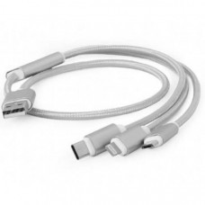 Дата кабель USB 2.0 AM to Lightning + Micro 5P + Type-C 1.0m silver Cablexpert (CC-USB2-AM31-1M-S)