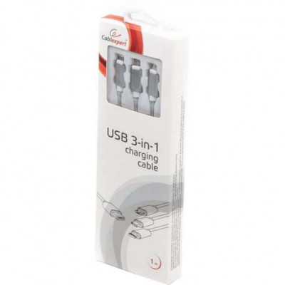 Дата кабель USB 2.0 AM to Lightning + Micro 5P + Type-C 1.0m silver Cablexpert (CC-USB2-AM31-1M-S)