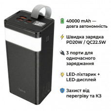 Батарея універсальна HOCO 40000mAh Powermaster PD/20W, QC/22.5W, Lamp, Black (J86 / 714737)