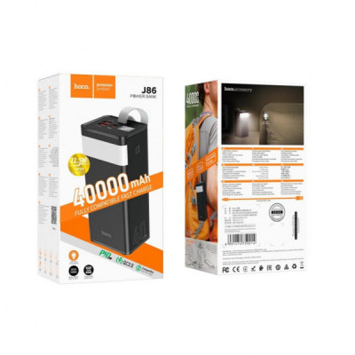 Батарея універсальна HOCO 40000mAh Powermaster PD/20W, QC/22.5W, Lamp, Black (J86 / 714737)