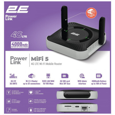 Мобільний Wi-Fi роутер 2E PowerLink MiFi-5 2025 (794300866700)