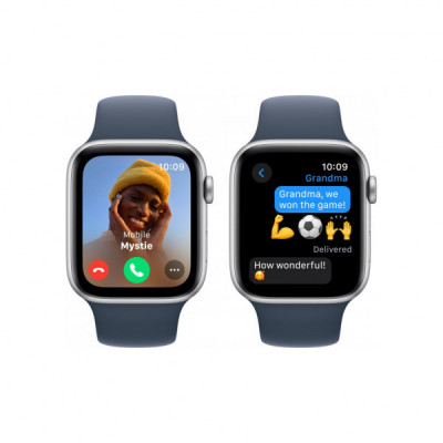 Смарт-годинник Apple Watch SE 2023 GPS 44mm Silver Aluminium Case with Storm Blue Sport Band - S/M (MREC3QP/A)