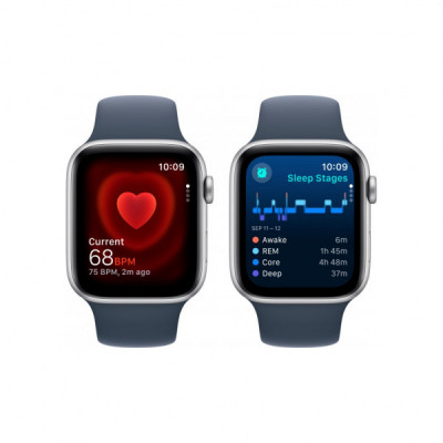 Смарт-годинник Apple Watch SE 2023 GPS 44mm Silver Aluminium Case with Storm Blue Sport Band - S/M (MREC3QP/A)