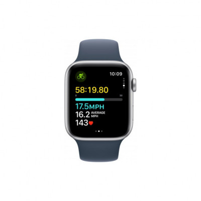 Смарт-годинник Apple Watch SE 2023 GPS 44mm Silver Aluminium Case with Storm Blue Sport Band - S/M (MREC3QP/A)