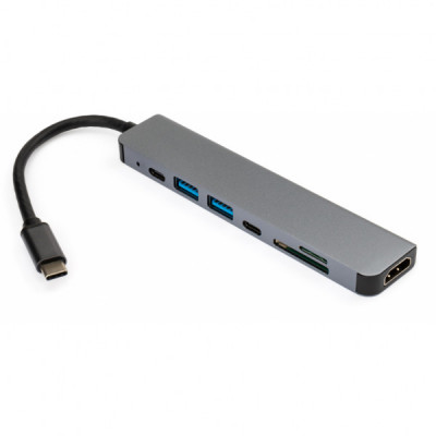 Концентратор Vinga Type-C to 4K HDMI+2*USB3.0+SD+TF+PD+USB-C 3.1 Gen1 aluminium (VCPHTC7AL)