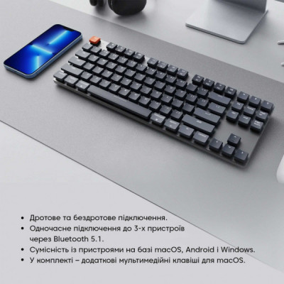 Клавіатура Keychron K1SE 87 Key Gateron Blue RGB Wireless UA Black (K1SEH2_KEYCHRON)