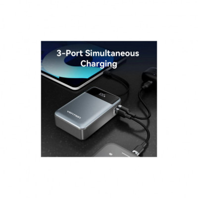 Батарея універсальна Vention 20000mAh 65W 3A PD, QC/3.0, USB-A, Type-C OUT, with Built-in USB-C Cable, LED Display (FHYB0)