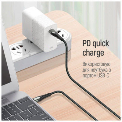 Дата кабель USB Type-C to Type-C 2.0m PD Fast Charging 65W 3A grey ColorWay (CW-CBPDCC039-GR)