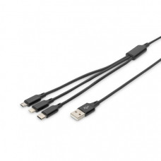 Дата кабель USB 2.0 AM to Lightning + Micro 5P + Type-C 1.0m charge only Digitus (AK-300160-010-S)