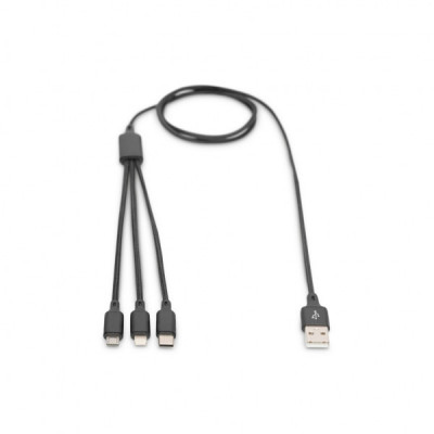Дата кабель USB 2.0 AM to Lightning + Micro 5P + Type-C 1.0m charge only Digitus (AK-300160-010-S)