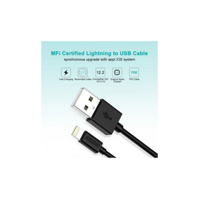 Дата кабель USB 2.0 AM to Lightning 1.2m 2.1A MFI Black Choetech (IP0026-BK)
