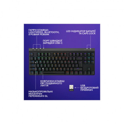 Клавіатура Logitech G515 TKL Lightspeed GL Tactile RGB Wireless/Bluetooth/USB UA Black (920-014075)