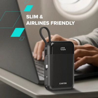 Батарея універсальна Canyon 10000mAh OnPower 104 PD/20W, QC/22.5W built-in cable Black (CNS-CPB104B) Батарея універсальна Canyon 10000mAh OnPower 104 PD/20W, QC/22.5W built-in cable Black (CNS-CPB104B)