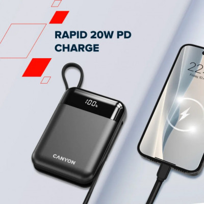 Батарея універсальна Canyon 10000mAh OnPower 104 PD/20W, QC/22.5W built-in cable Black (CNS-CPB104B) Батарея універсальна Canyon 10000mAh OnPower 104 PD/20W, QC/22.5W built-in cable Black (CNS-CPB104B)